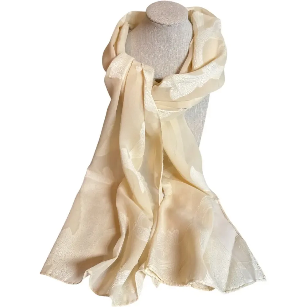BAN NWT Cream Vanilla Silk Blend Paisley Scarf 18x63 Made in Croatia